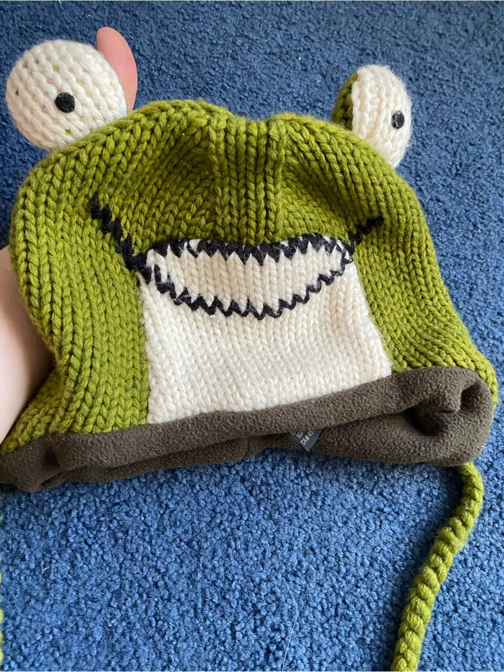 Wool kids hat Green Frog Earflap